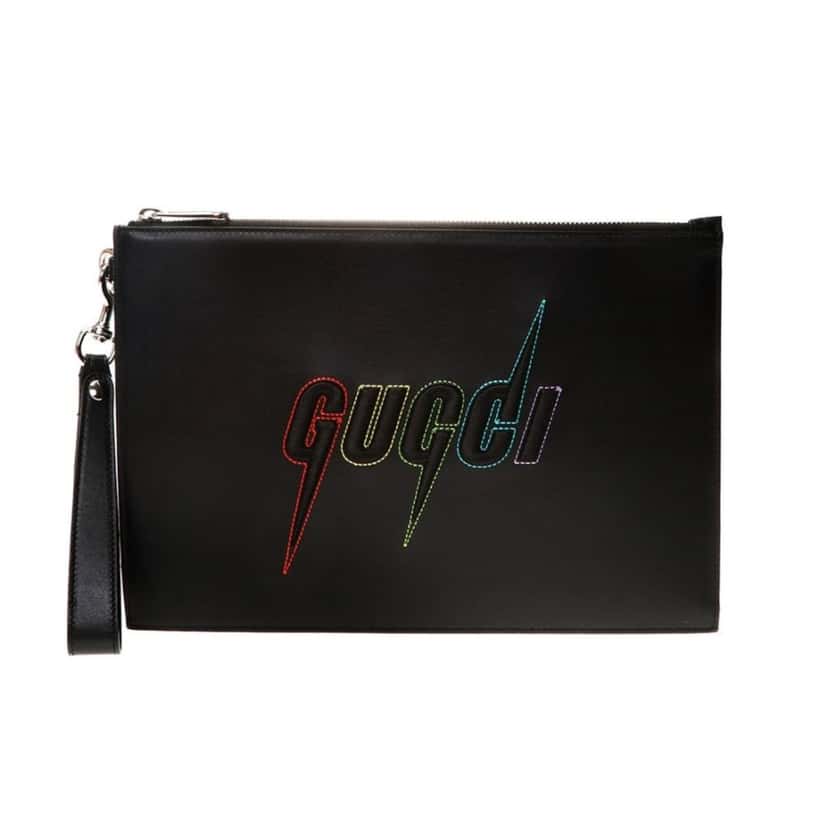 Gucci Gucci Blade Embroidered Black Leather Pouch Wristlet Clutch Bag Black Leather Good condition - Front View