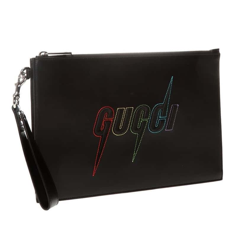 Gucci Gucci Blade Embroidered Black Leather Pouch Wristlet Clutch Bag Black Leather Good condition - Back View