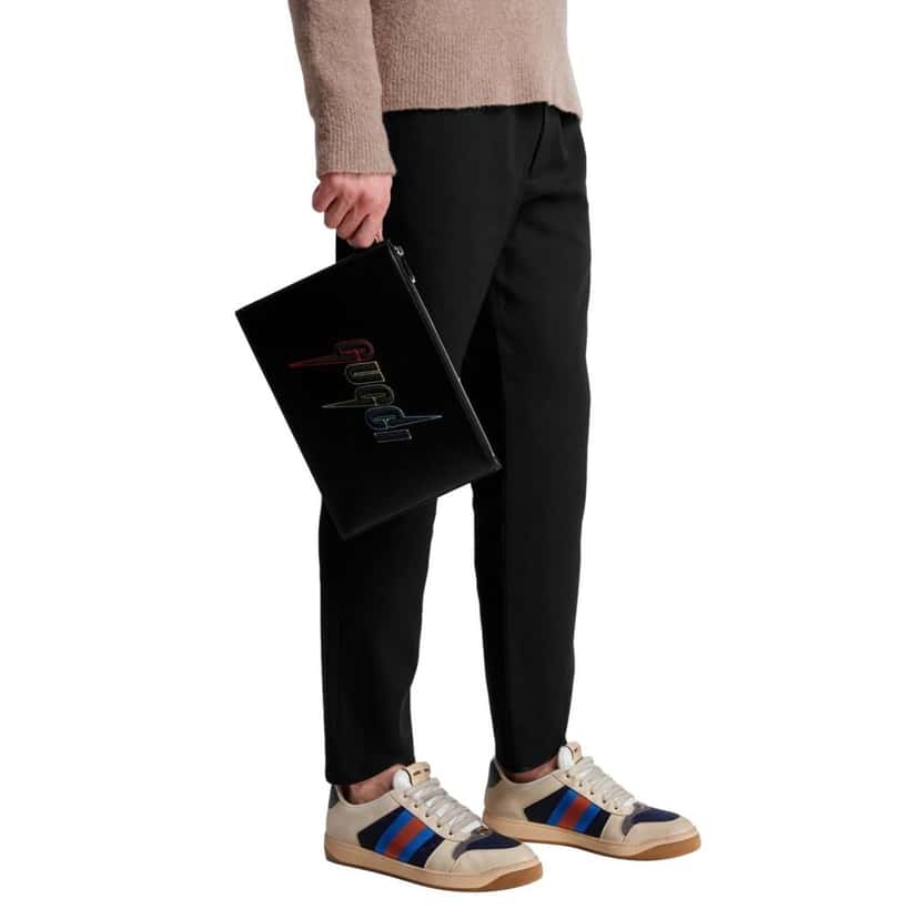 Gucci Gucci Blade Embroidered Black Leather Pouch Wristlet Clutch Bag Black Leather Good condition - Box View