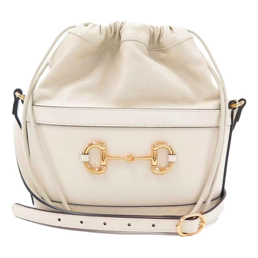 Gucci Gucci 1955 Horsebit White Leather Bucket Bag Drawstring Crossbody Beige Leather Never worn - Back View