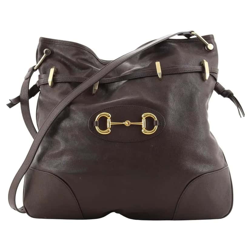 Gucci Gucci 1955 Morsetto Large Leather Horsebit Drawstring Brown Bucket Bag Brown Leather Never worn - Front View