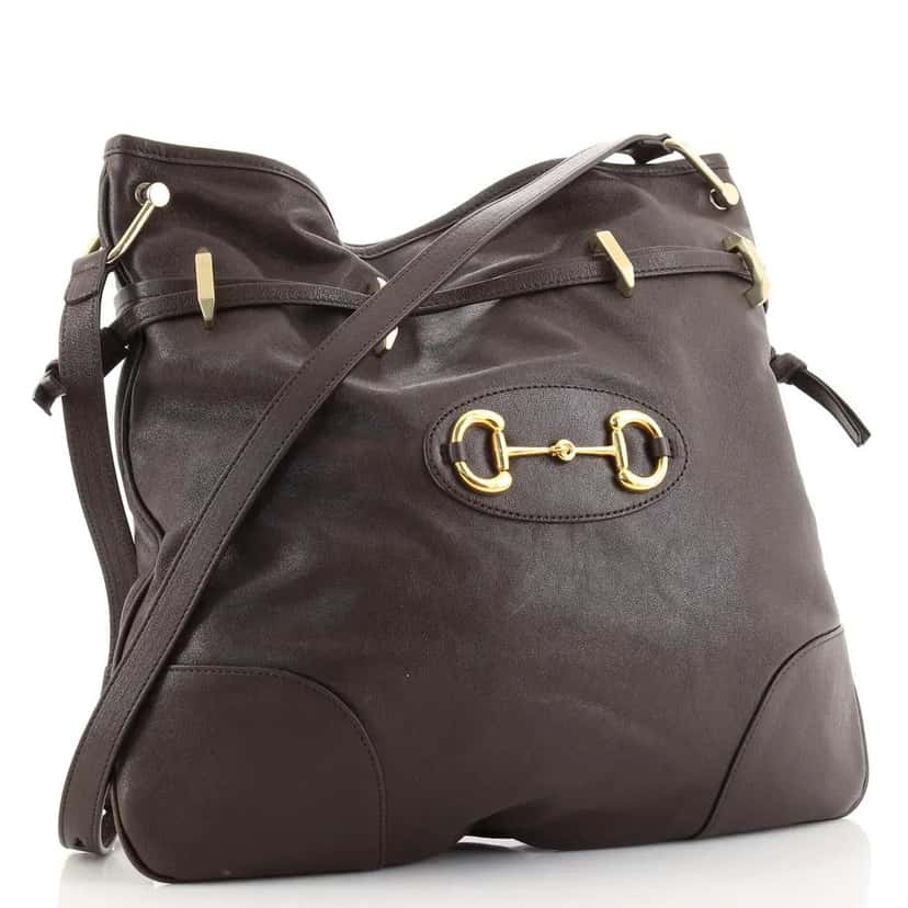 Gucci Gucci 1955 Morsetto Large Leather Horsebit Drawstring Brown Bucket Bag Brown Leather Never worn - Model View
