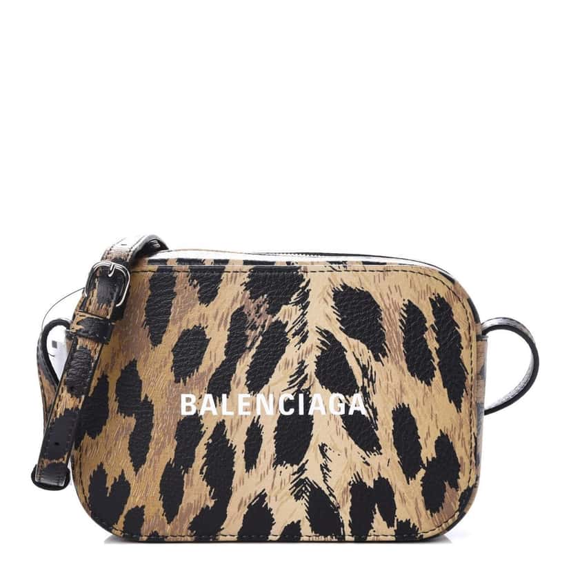 Balenciaga Balenciaga Calfskin Logo Printed Leopard XS Everyday Camera Bag Beige Leather Never worn - Front View
