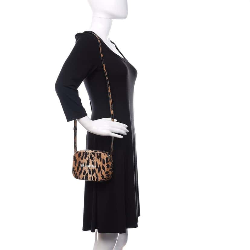 Balenciaga Balenciaga Calfskin Logo Printed Leopard XS Everyday Camera Bag Beige Leather Never worn - Inside View