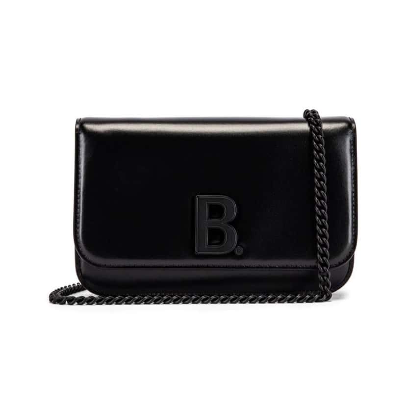 Balenciaga Balenciaga Black Shiny Calfskin Leather Chain Wallet Shoulder Bag Black Leather Never worn - Front View