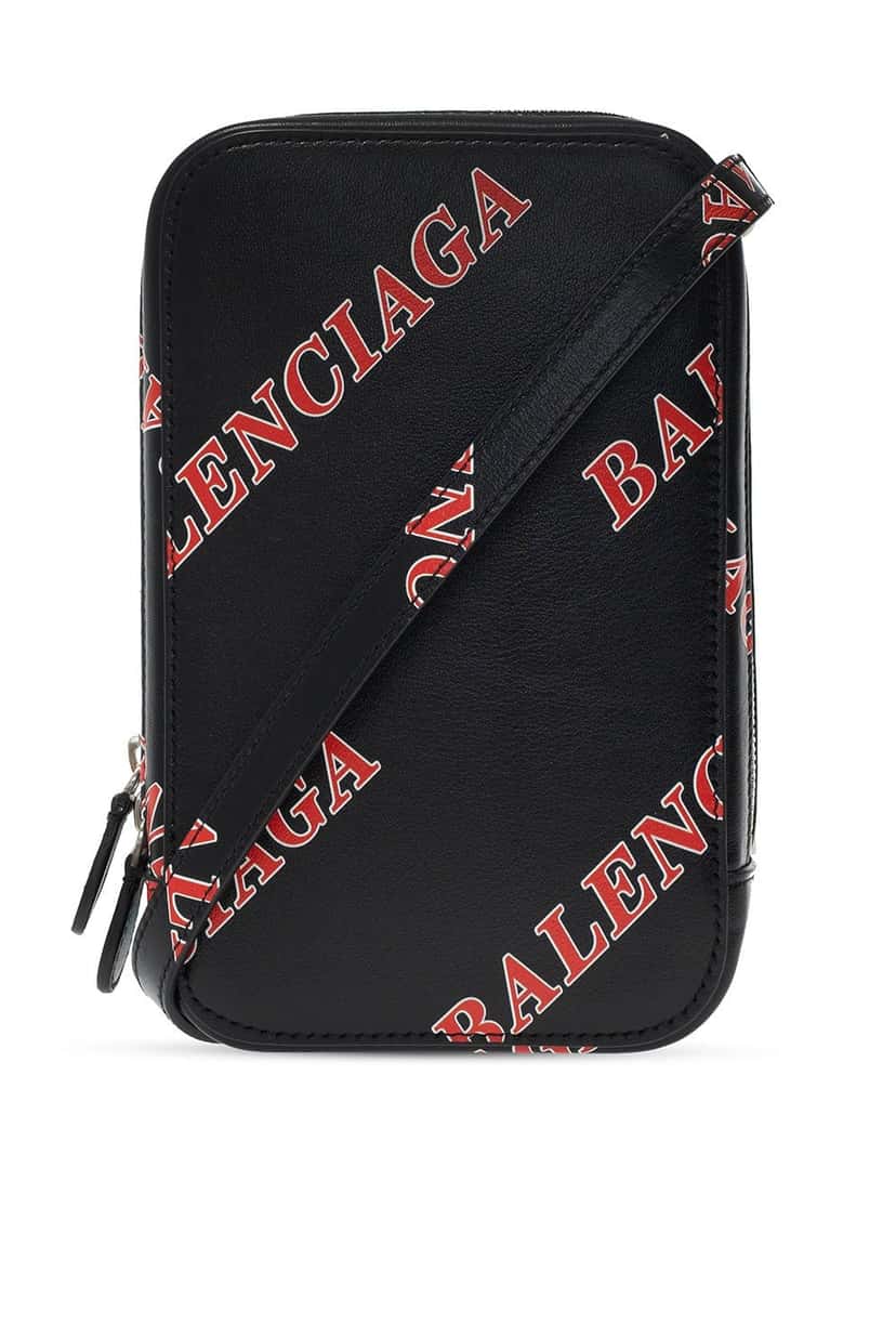 Balenciaga Balenciaga Black Calfskin Leather Sport Print Phone Holder Bag Black Leather Never worn - Front View