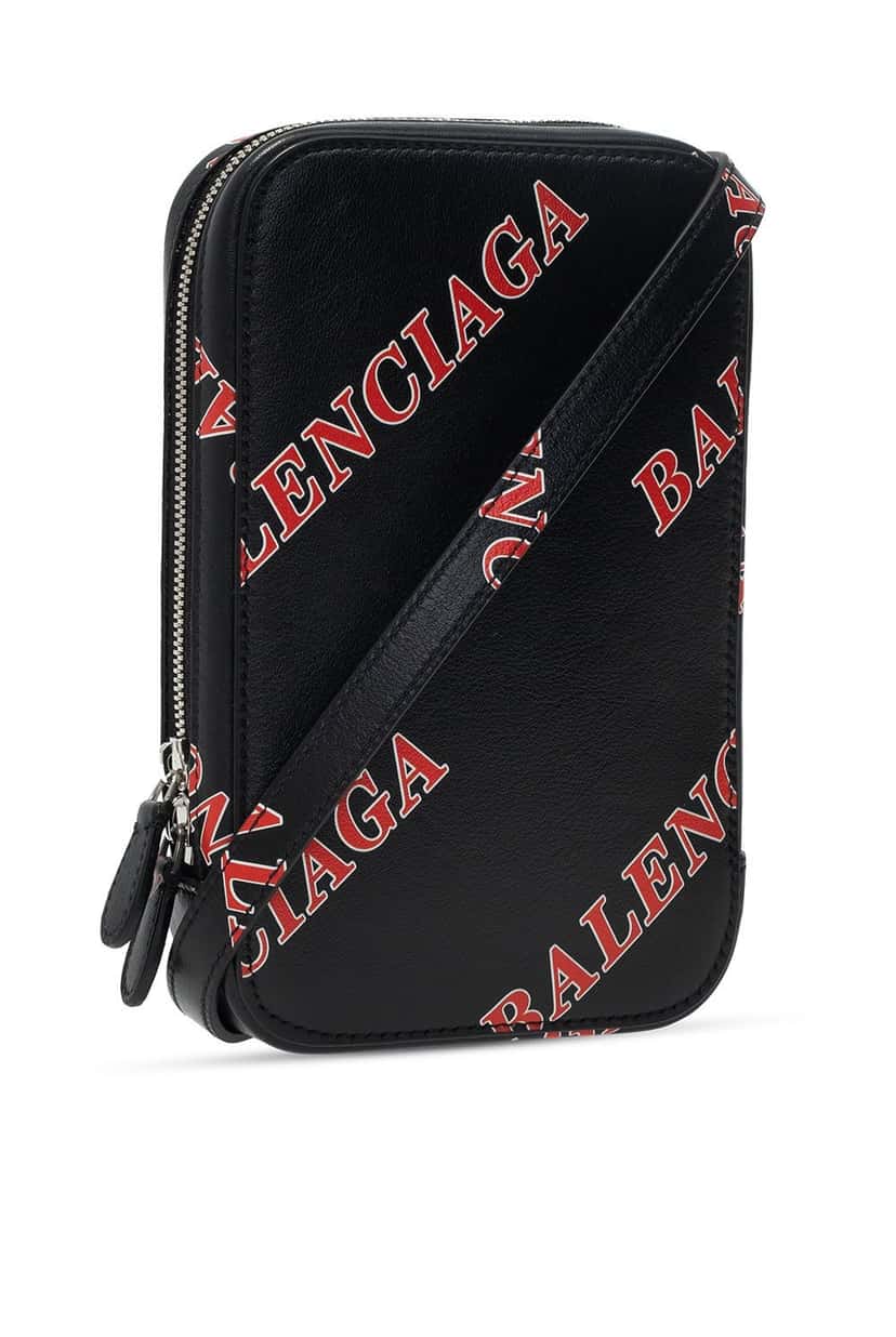 Balenciaga Balenciaga Black Calfskin Leather Sport Print Phone Holder Bag Black Leather Never worn - Model View