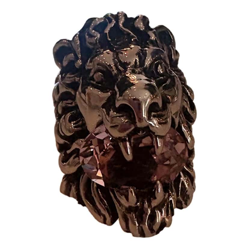 Gucci Gucci Lion Head Motif Silver Ring Light Pink Crystal Size 10 Gold Satin Never worn - Inside View