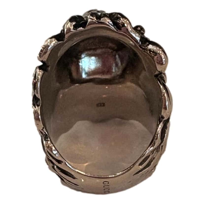 Gucci Gucci Lion Head Motif Silver Ring Light Pink Crystal Size 10 Gold Satin Never worn - Model View