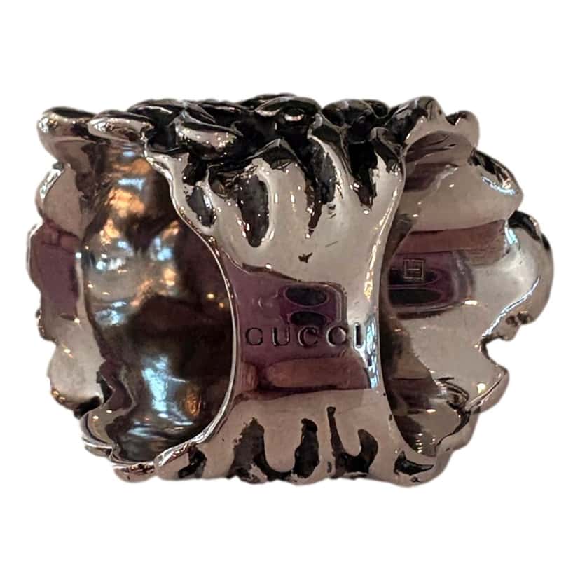 Gucci Gucci Lion Head Motif Silver Ring Light Pink Crystal Size 10 Gold Satin Never worn - Box View