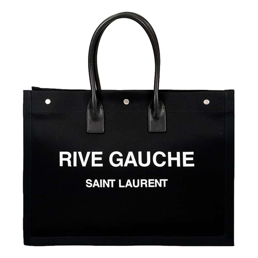 Saint Laurent Saint Laurent Rive Gauche Black Canvas Leather Trim Tote Bag Black Leather Never worn - Front View