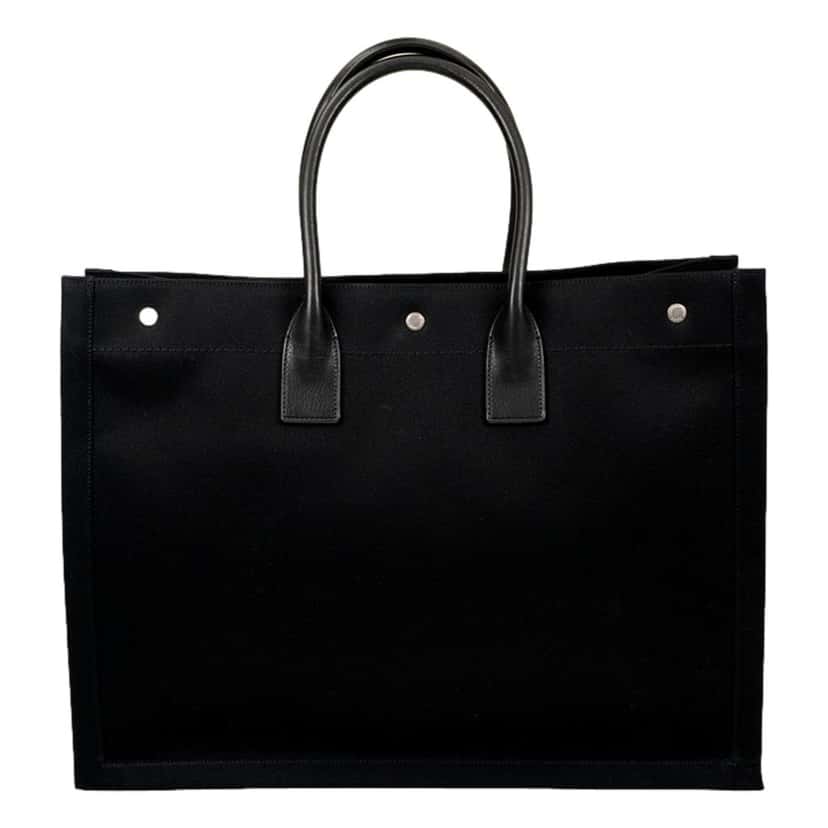 Saint Laurent Saint Laurent Rive Gauche Black Canvas Leather Trim Tote Bag Black Leather Never worn - Back View