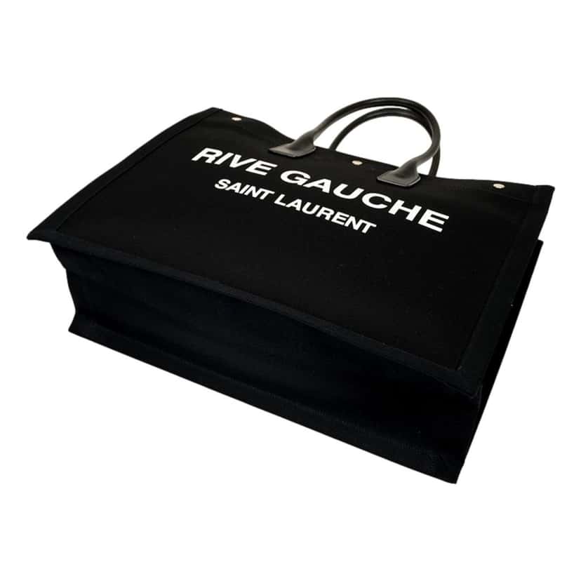 Saint Laurent Saint Laurent Rive Gauche Black Canvas Leather Trim Tote Bag Black Leather Never worn - Model View