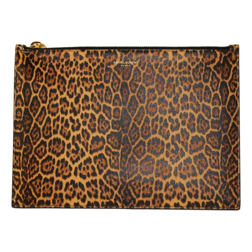 Saint Laurent Saint Laurent Leopard Printed Calfskin Leather Medium Pouch Black Leather Good condition - Front View