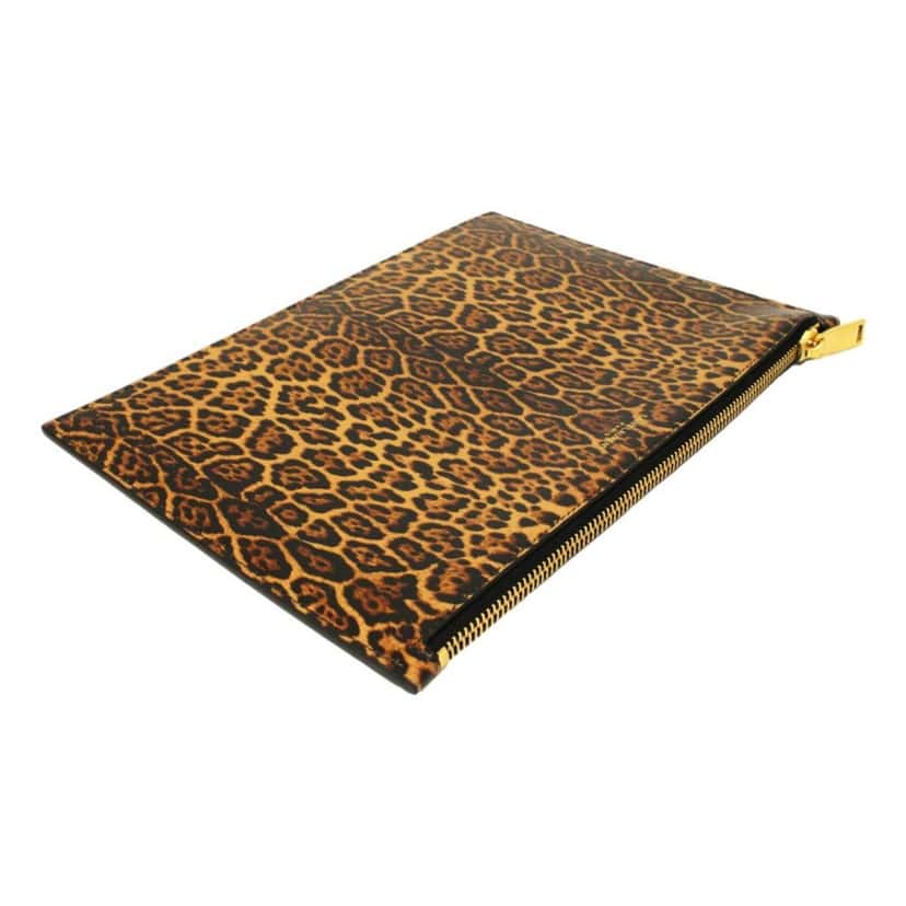 Saint Laurent Saint Laurent Leopard Printed Calfskin Leather Medium Pouch Black Leather Good condition - Model View