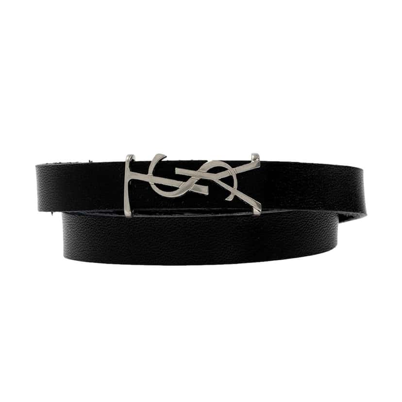 Saint Laurent Saint Laurent Monogram Black Leather Bracelet Black Leather Never worn - Front View