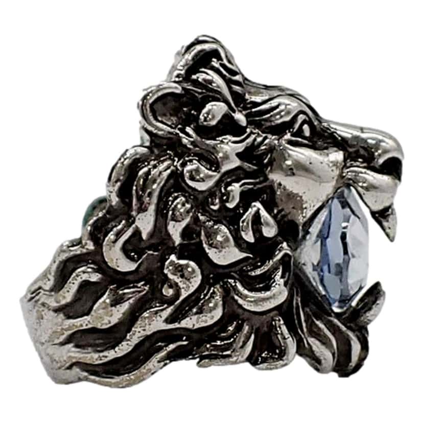 Gucci Gucci Lion Head Motif Silver Ring Crystal Size 10 Silver Satin Never worn - Box View