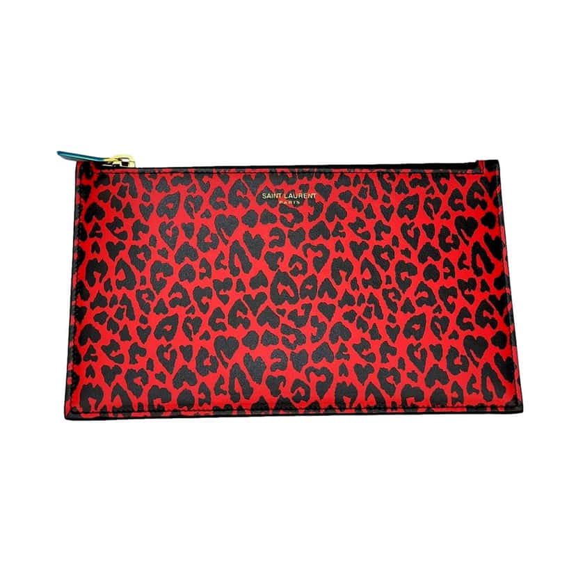 Saint Laurent Saint Laurent Rouge Leopard Printed Calfskin Leather Medium Pouch Red Leather Never worn - Back View