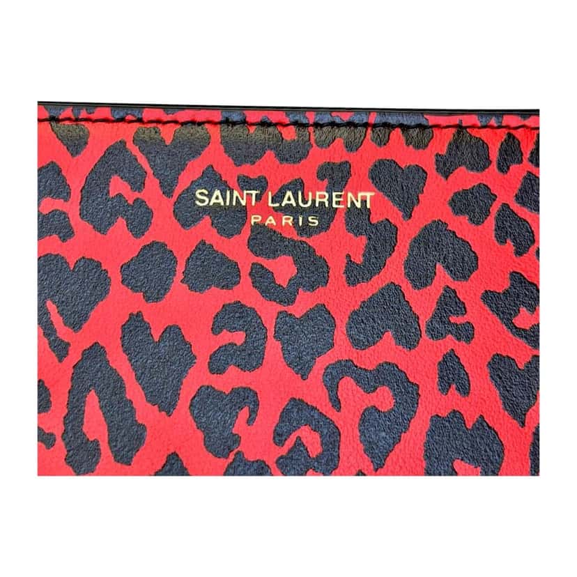 Saint Laurent Saint Laurent Rouge Leopard Printed Calfskin Leather Medium Pouch Red Leather Never worn - Inside View