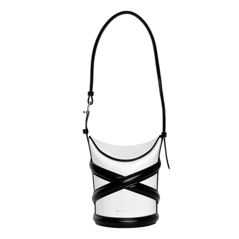 Alexander McQueen Alexander McQueen Curve Soft Ivory Black Calfskin Bucket Bag White Leather Never worn - Front View