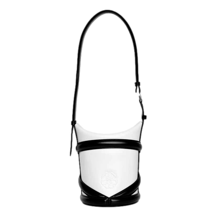Alexander McQueen Alexander McQueen Curve Soft Ivory Black Calfskin Bucket Bag White Leather Never worn - Back View