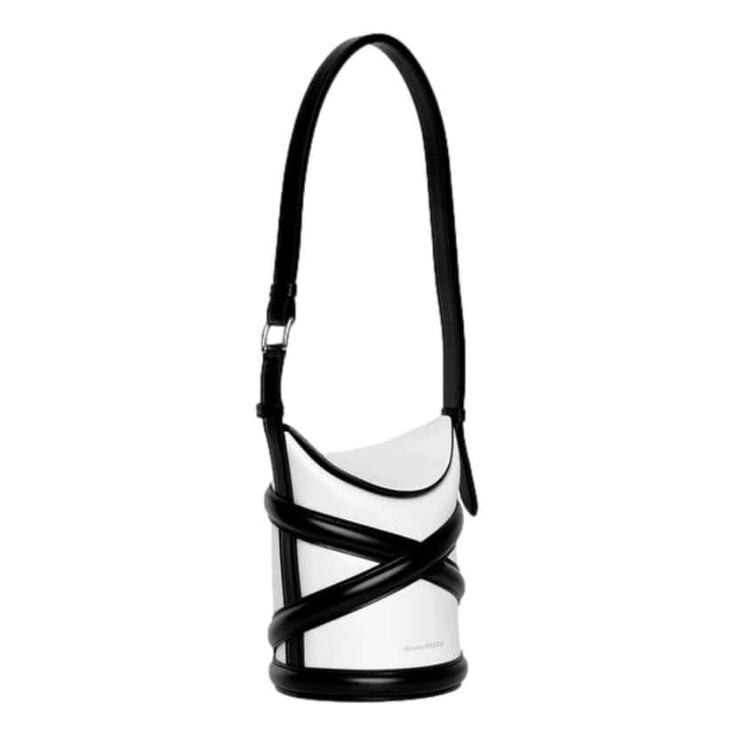 Alexander McQueen Alexander McQueen Curve Soft Ivory Black Calfskin Bucket Bag White Leather Never worn - Inside View