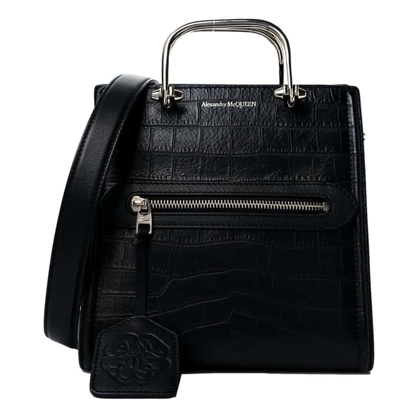 Alexander McQueen Alexander McQueen The Short Story Black Croc Print Leather Satchel Black Leather Never worn - Front View