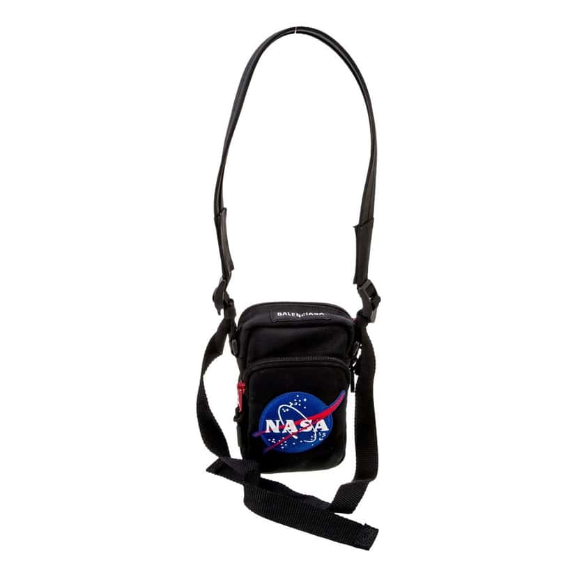 Balenciaga Balenciaga Nasa Logo Phone Holder Crossbody Bag Black Recycled Nylon Black Leather Never worn - Front View