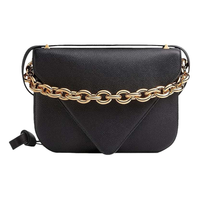 Bottega Veneta Bottega Veneta Mount Medium Envelope Black Leather Shoulder Bag Gold Chain Gold Leather Never worn - Front View