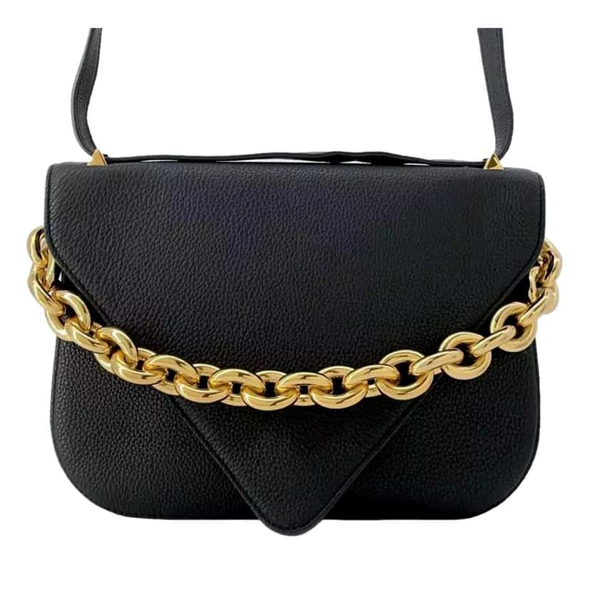 Bottega Veneta Bottega Veneta Mount Medium Envelope Black Leather Shoulder Bag Gold Chain Gold Leather Never worn - Back View