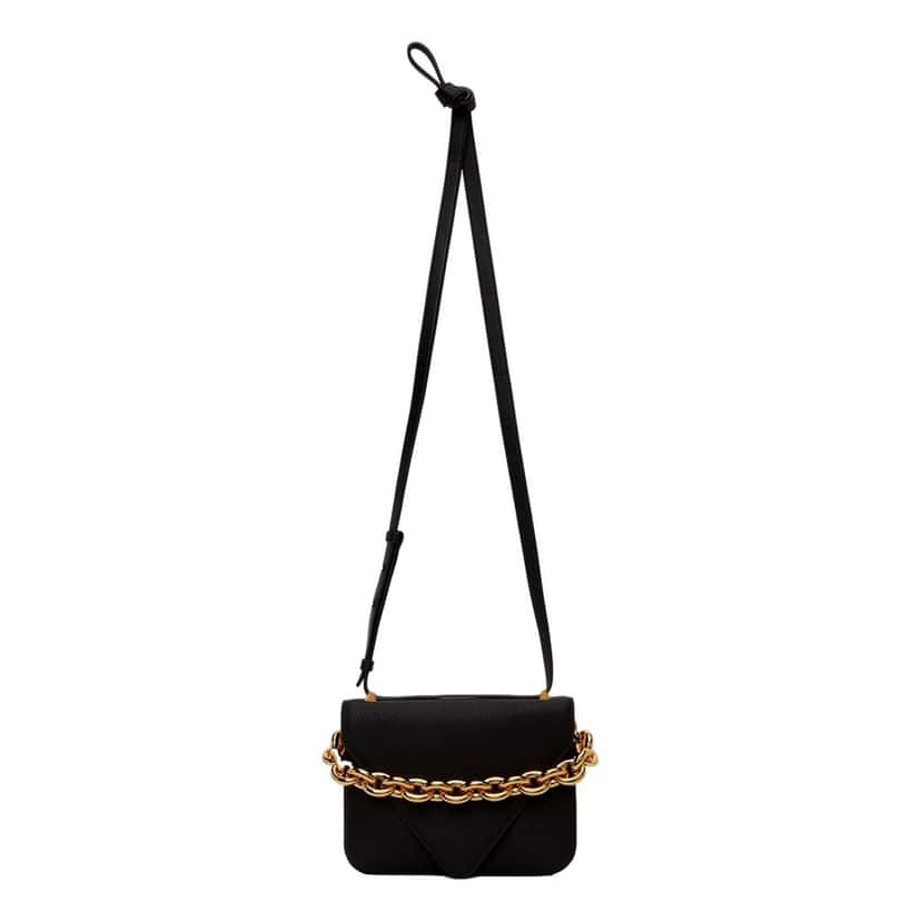 Bottega Veneta Bottega Veneta Calfskin Mount Envelope Crossbody Bag Black and Gold Black Leather Never worn - Front View
