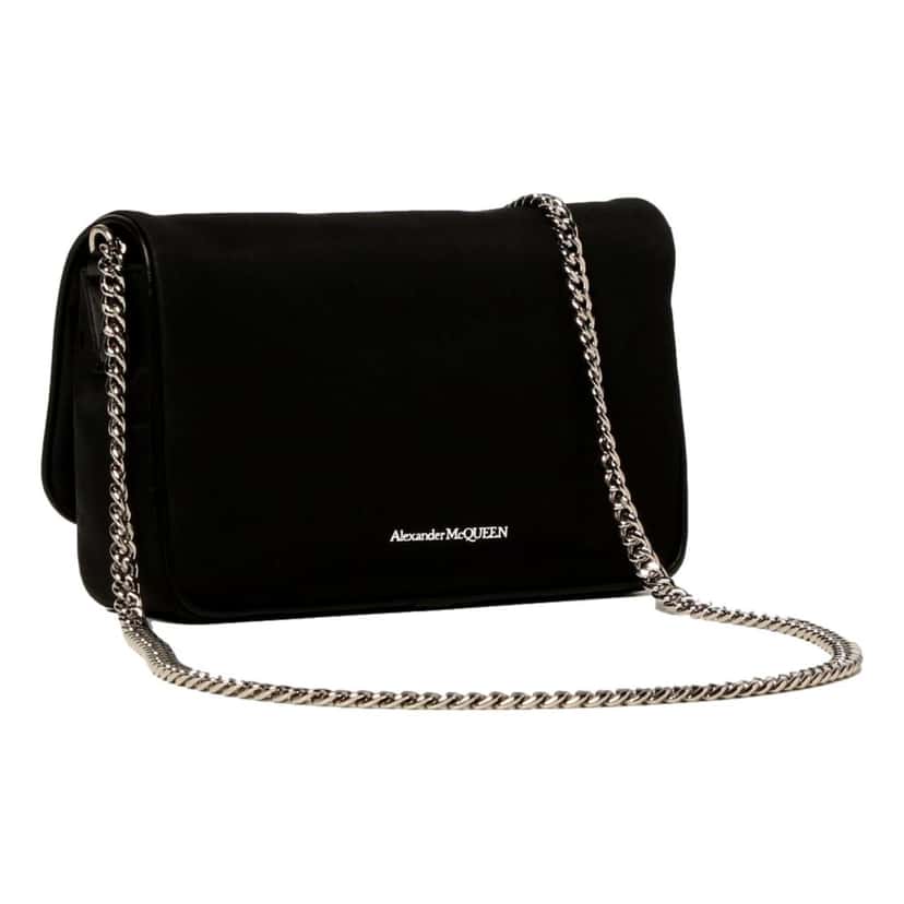Alexander McQueen Alexander McQueen Small Black Nylon Skull Shoulder Bag Black Leather Never worn - Back View