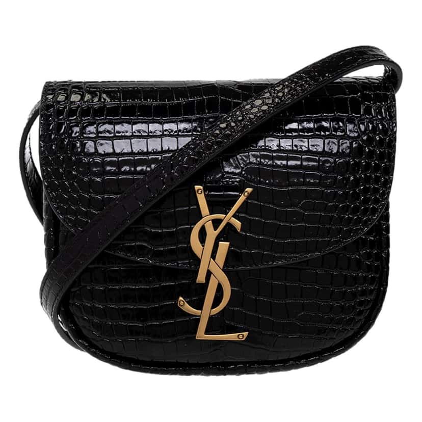 Saint Laurent Saint Laurent Kaia Croc Embossed Leather Small Crossbody Bag Black Black Leather Never worn - Front View