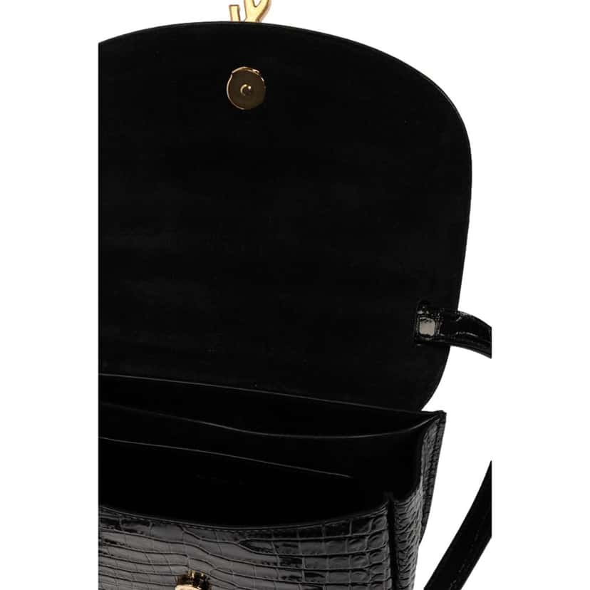 Saint Laurent Saint Laurent Kaia Croc Embossed Leather Small Crossbody Bag Black Black Leather Never worn - Model View