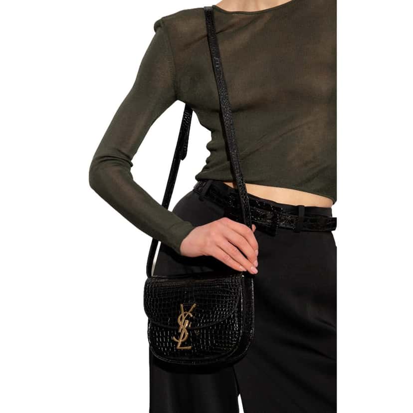 Saint Laurent Saint Laurent Kaia Croc Embossed Leather Small Crossbody Bag Black Black Leather Never worn - Box View