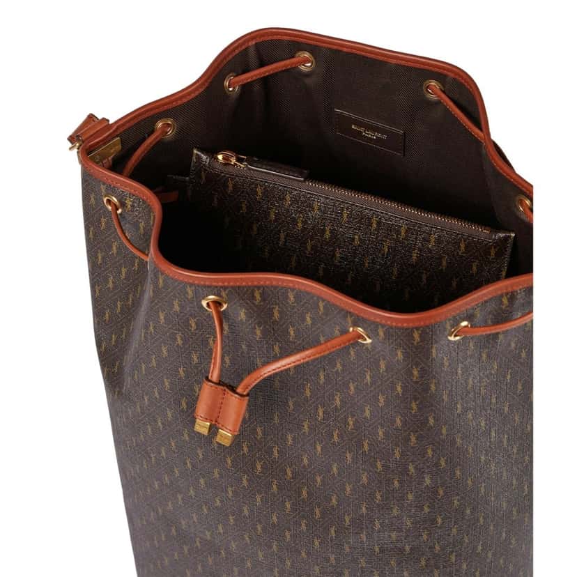 Saint Laurent Saint Laurent Le Monogramme Coated Canvas Leather Brown Oversized Bucket Bag Brown Leather Never worn - Back View