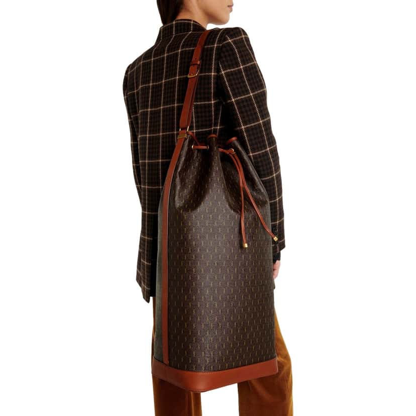 Saint Laurent Saint Laurent Le Monogramme Coated Canvas Leather Brown Oversized Bucket Bag Brown Leather Never worn - Model View