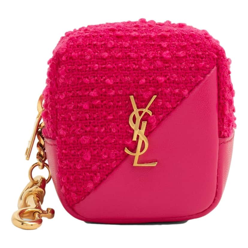 Saint Laurent Saint Laurent Jamie YSL Keyring Cube Magenta Tweed Leather Pink Leather Never worn - Front View