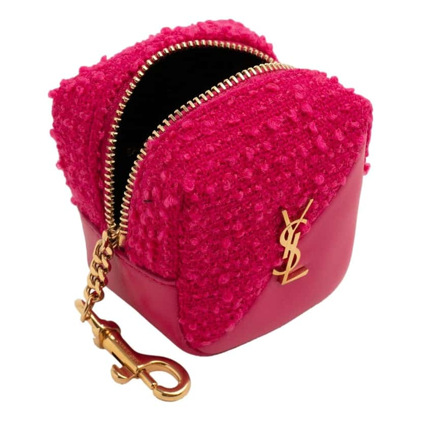 Saint Laurent Saint Laurent Jamie YSL Keyring Cube Magenta Tweed Leather Pink Leather Never worn - Model View