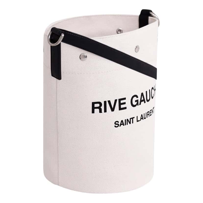 Saint Laurent Saint Laurent Rive Gauche Black Leather Trim Linen Bucket Bag White Canvas Never worn - Inside View