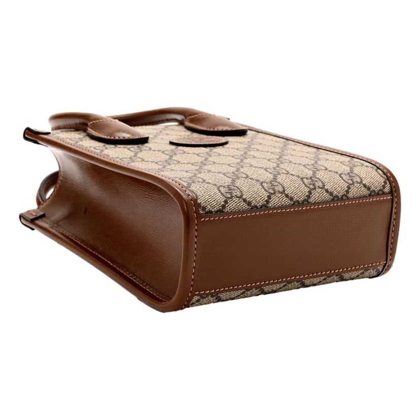 Gucci Gucci Interlocking G Leather Emblem Supreme Canvas Brown Leather Mini Shopper Tote Brown Leather Never worn - Inside View