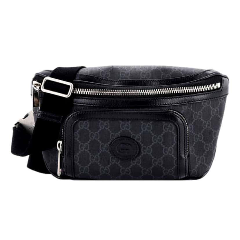 Gucci Gucci Interlocking G Patch Belt Bag GG Coated Canvas Black 90 Black Leather Never worn - Front View
