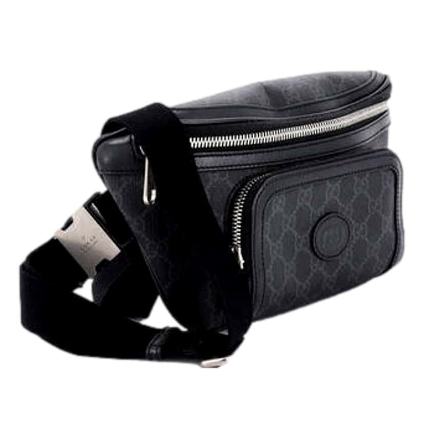 Gucci Gucci Interlocking G Patch Belt Bag GG Coated Canvas Black 90 Black Leather Never worn - Back View