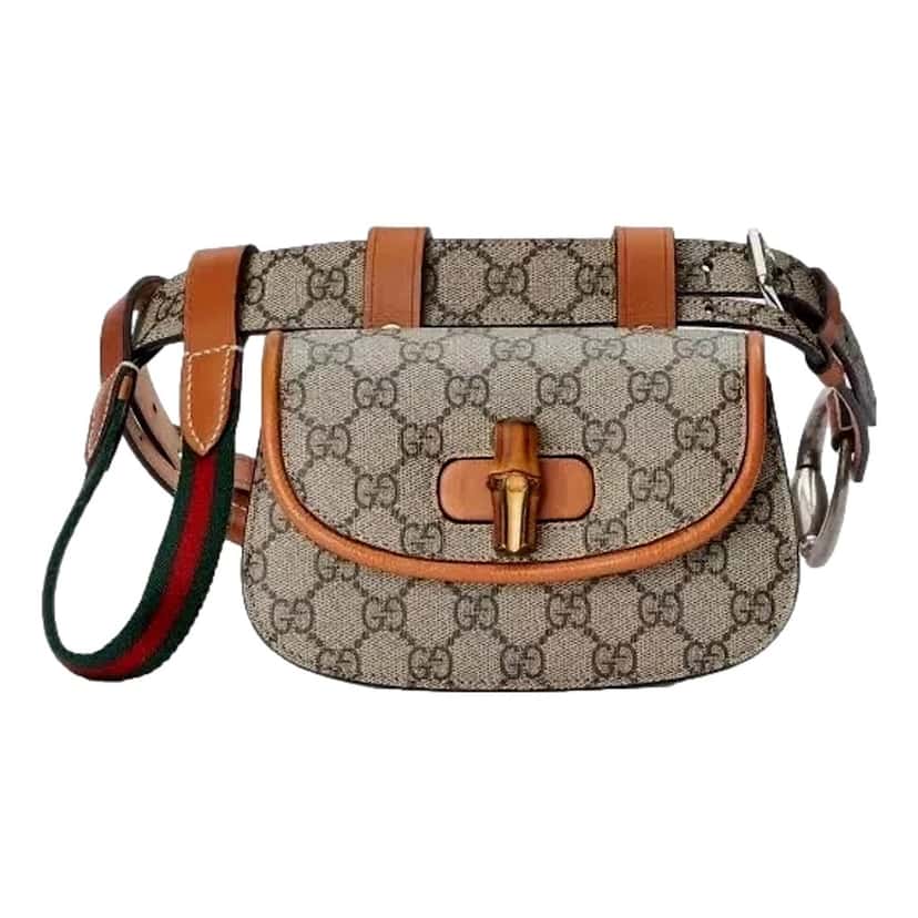 Gucci Gucci GG Supreme Bamboo 1947 Mini Belt Bag Beige Monogram Canvas Beige Leather Never worn - Front View
