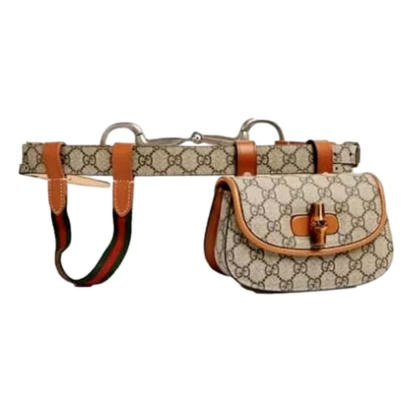 Gucci Gucci GG Supreme Bamboo 1947 Mini Belt Bag Beige Monogram Canvas Beige Leather Never worn - Back View