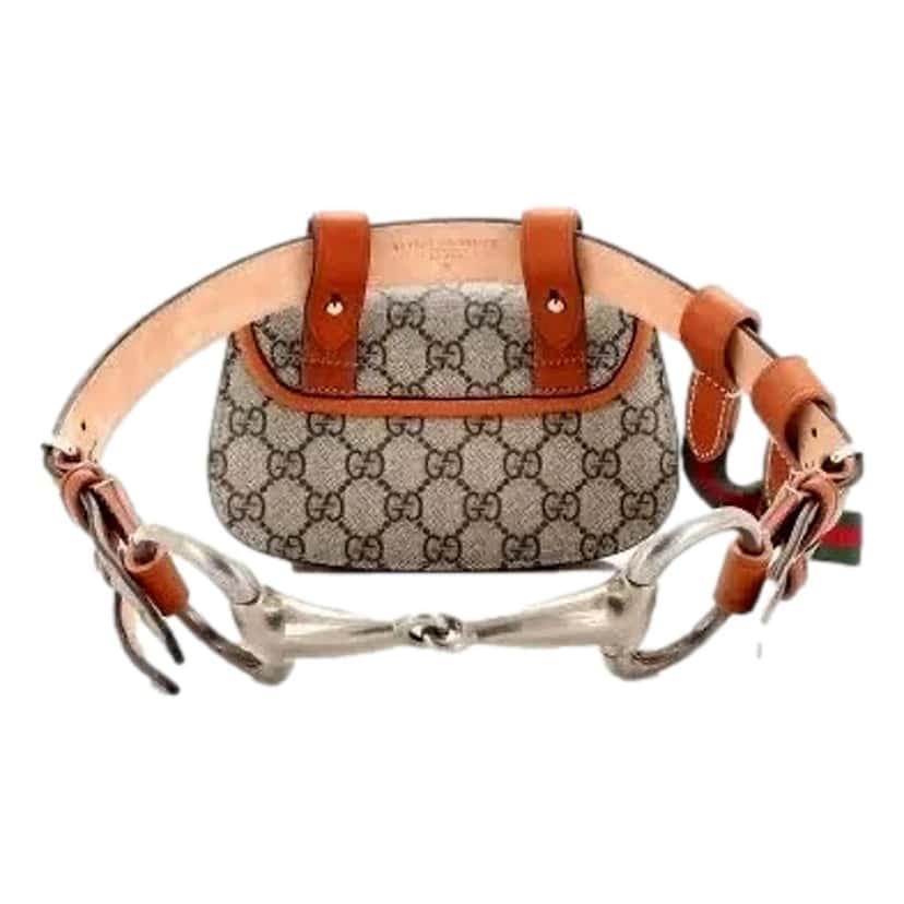 Gucci Gucci GG Supreme Bamboo 1947 Mini Belt Bag Beige Monogram Canvas Beige Leather Never worn - Model View
