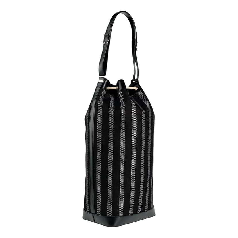 Saint Laurent Saint Laurent Canvas Leather Trim Oversized Drawstring Bucket Bag Black Black Leather Never worn - Back View