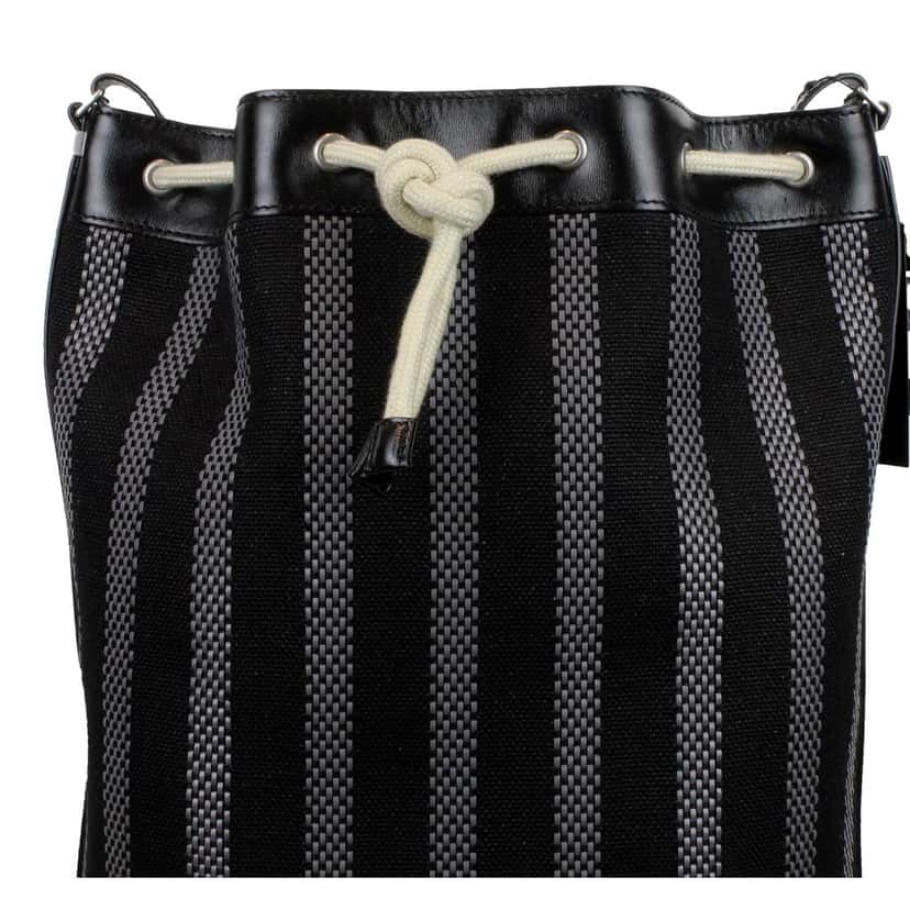 Saint Laurent Saint Laurent Canvas Leather Trim Oversized Drawstring Bucket Bag Black Black Leather Never worn - Box View