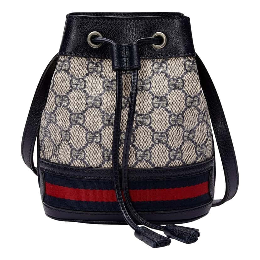 Gucci Gucci Ophidia Mini Beige And Blue GG Canvas Bucket Bag Blue Leather Never worn - Front View