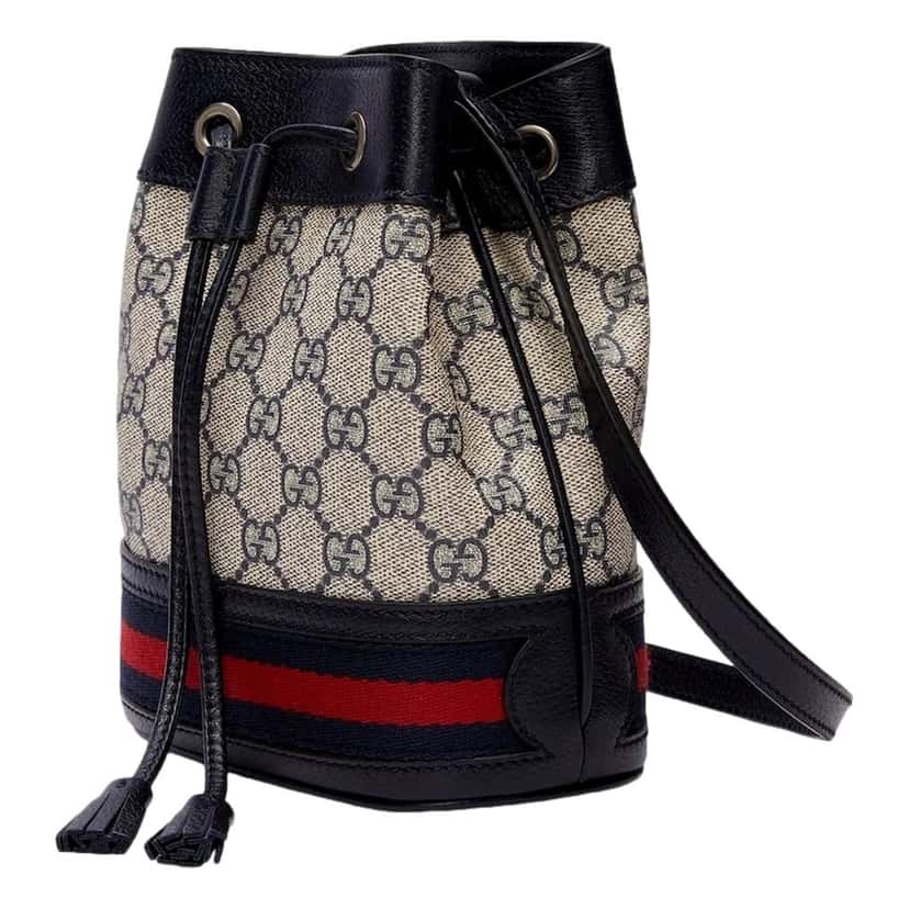 Gucci Gucci Ophidia Mini Beige And Blue GG Canvas Bucket Bag Blue Leather Never worn - Back View